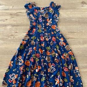 TANGIBLE VINTAGE FLORAL & FISH PRINT MIDI DRESS MEDIUM